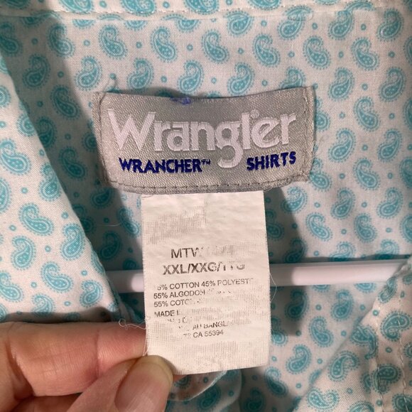 Mens Wrangler Western Pearl Snap Paisley Shirt White Green 2XL - Picture 7 of 7